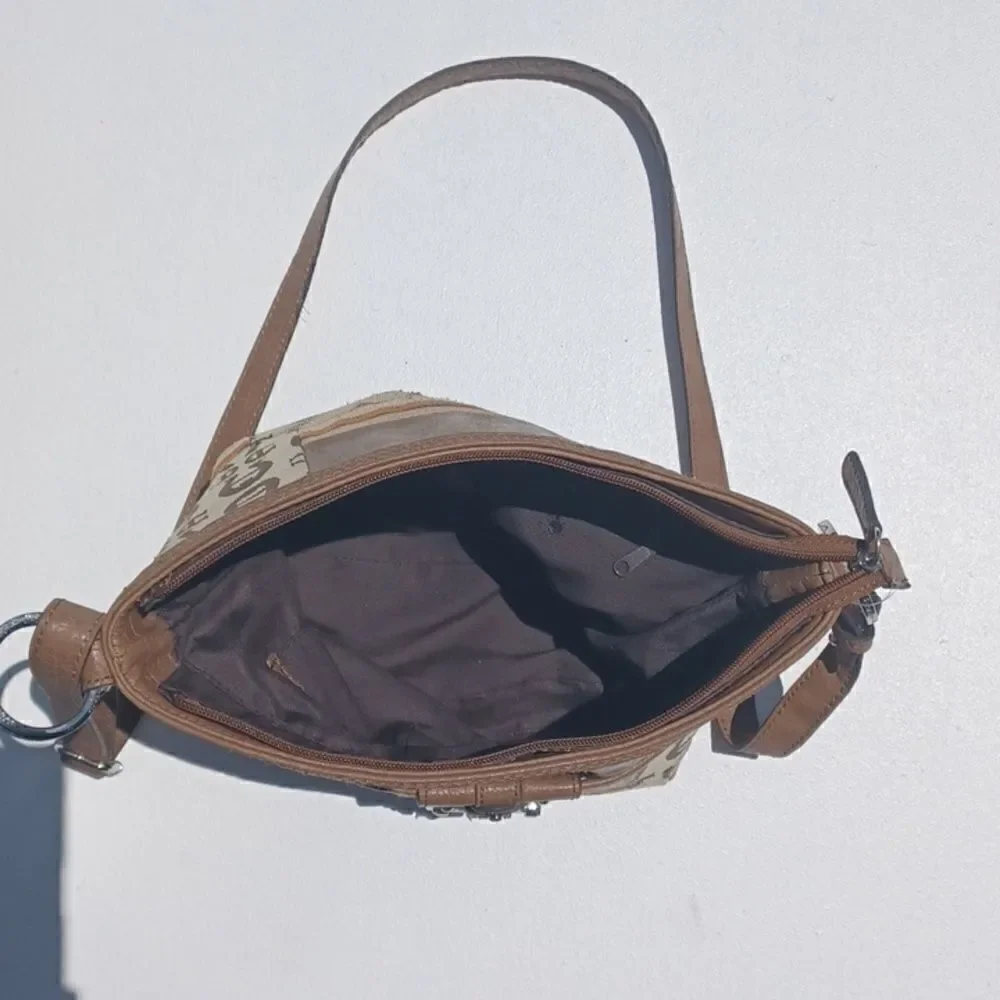 ETIENNE AIGNER Purse Beige Brown Patchwork Shoulderbag Leather & Fabric
